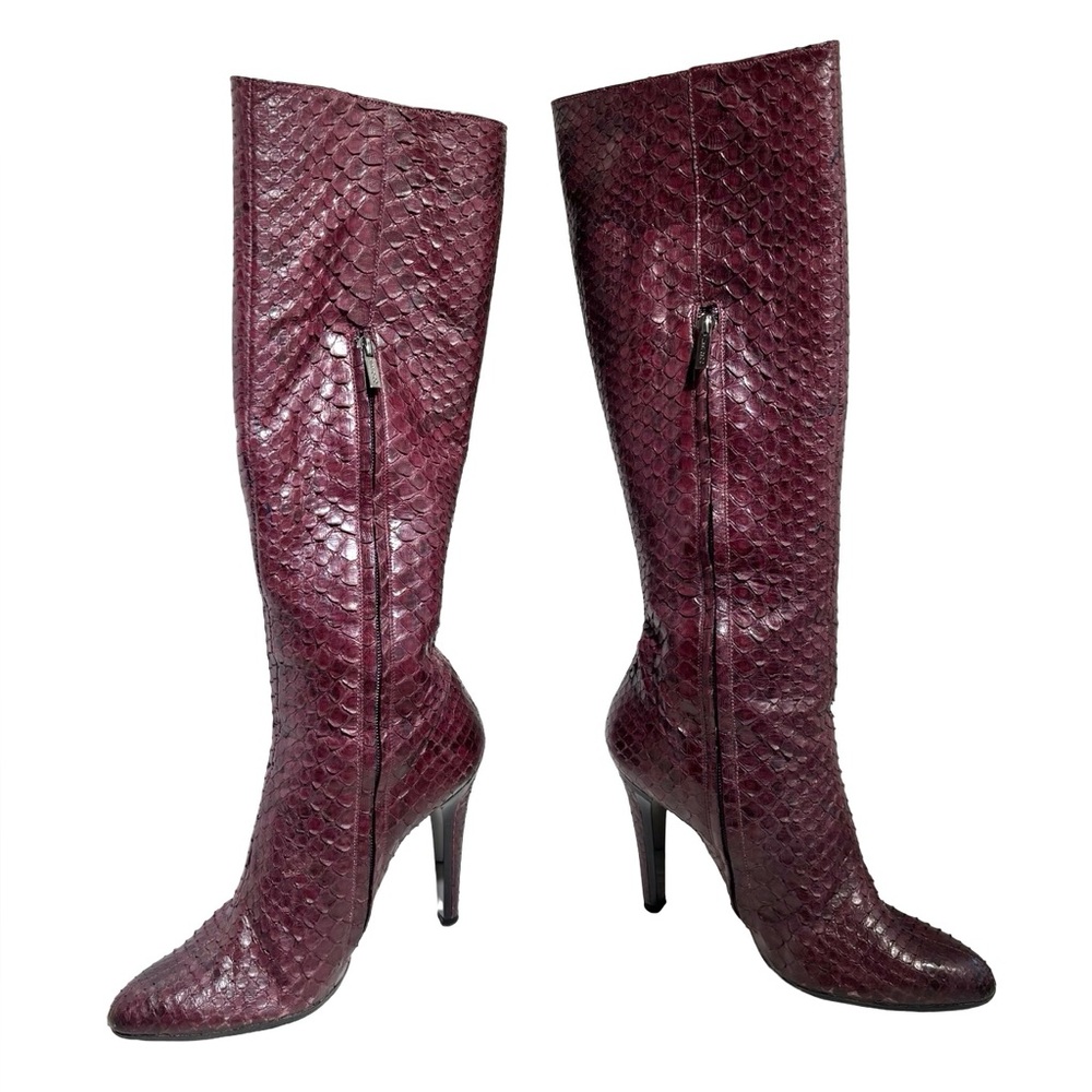 Jimmy Choo Burgundy Python Leather Knee High Boots Size 40.5